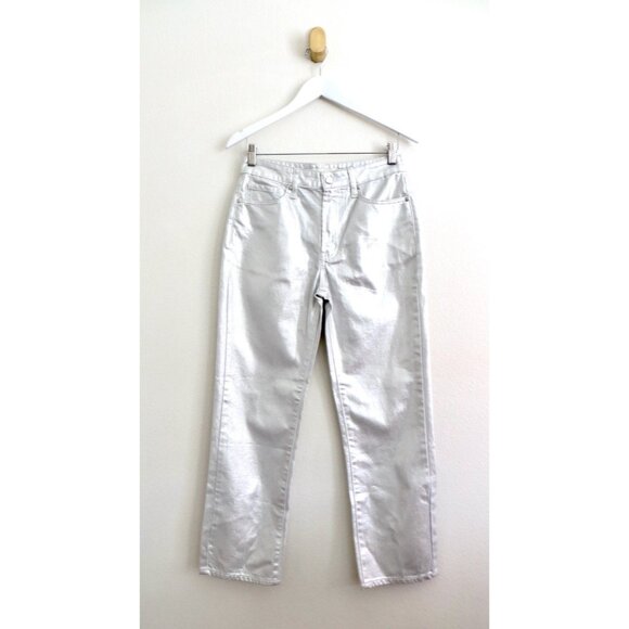 NEW! Rebecca Minkoff Silver Metallic Straight Jean SZ 4 - Picture 4 of 9